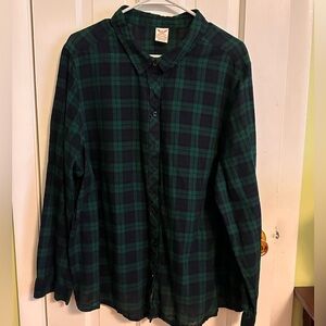 Faded Glory Dark Green and Black Plaid Shirt